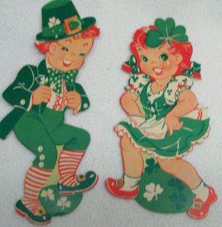 Vintage Boy And Girl Dancing Die - Cut Cardboard Decoration St.  Patrick’s Day