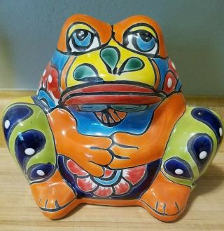 Mexican Talavera Folk Art Pottery Planter Small Terra Cotta Frog 2
