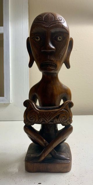 Vtg Primitive African Tribal Man Hand Carved Wood Figure Sculpture Statue 10 1/2