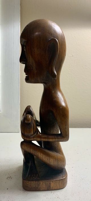 Vtg Primitive African Tribal Man Hand Carved Wood Figure Sculpture Statue 10 1/2 2