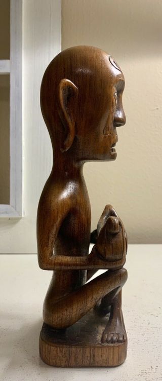 Vtg Primitive African Tribal Man Hand Carved Wood Figure Sculpture Statue 10 1/2 4