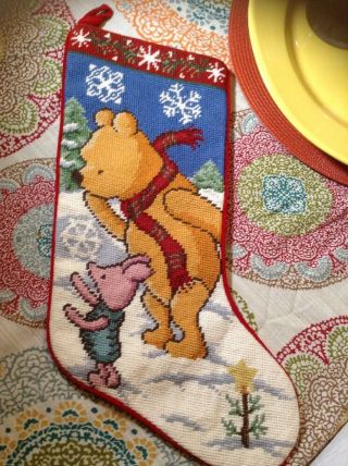 Winnie The Pooh Classic Piglet Needlepoint Stocking Red Velvet Back Christmas