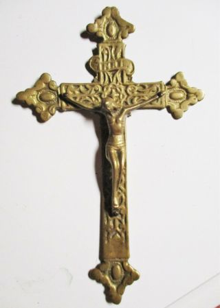 Antique Brass Crucifix W Jesus Cross