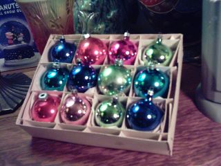 Vintage Boxed Set of 12 Glass Christmas TREE BALLS Ornaments 5