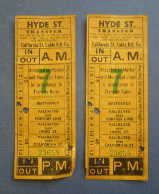 2 Old Vintage California St.  Cable Car - San Francisco Railroad Transfer Tickets