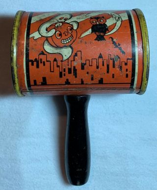Antique Halloween Tin Litho Noise Maker Witch,  Owl,  Ghost Etc