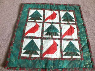 Handmade Quilted Christmas Doily Or Wall Hanging Cardinals Trees 15.  5 "