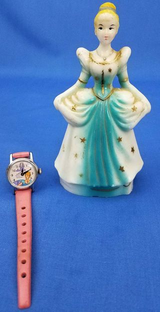 1960’s Walt Disney Cinderella Character Timex Wristwatch & Plastic Figurine