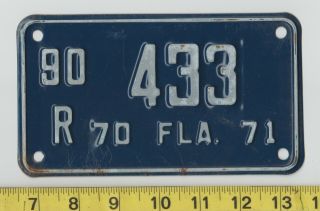 1970 - 1971 Florida Motorcycle License Plate 433