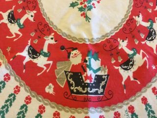 Vintage 1950’s Christmas Santa Sleigh Reindeer Dresser Scarf Runner Oval Linen