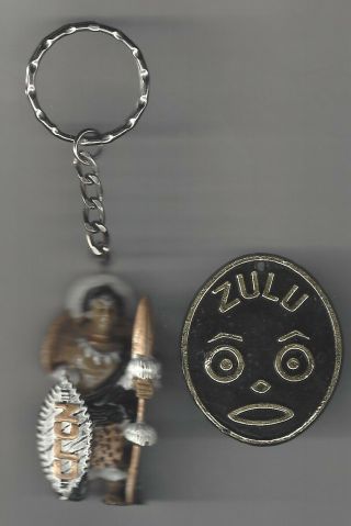 Vintage Krewe Of Zulu Warrior Key Chain Mardi Gras Medallion 1985 African Hog