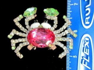 Xl Czech Vintage Style Glass Rhinestone Gorgeous Button Crab Pink & Green