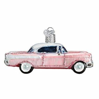 Pink Classic Car 57 Chevy Fifties Old World Christmas Glass Ornament Nwt 46023