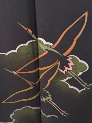 Vintage Japanese Silk Kimono Dress Robe Tsukesage,  Crane,  Purple K743