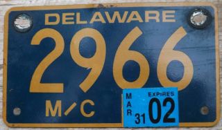 2002 Delaware Motorcycle License Plate 4 Digit Recent 4 X 7 " Size 2966