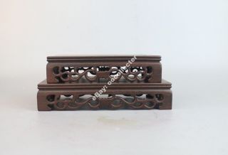 Stand Display 1 Set China Brown Ji - Chi Wood Carved 2 Pc Rectangle Wooden Base