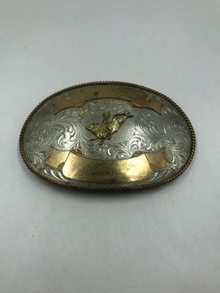 Vintage Montana Silversmith Nickel Silver Gold Belt Buckle Rodeo Bull Rider XLRG 2