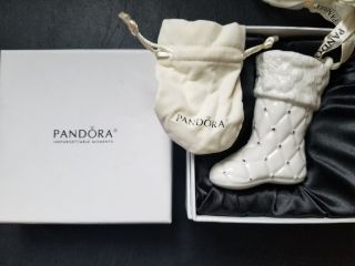 Pandora 2012 White Stocking Boot Christmas Ornament W/ Pouch Limited Edition