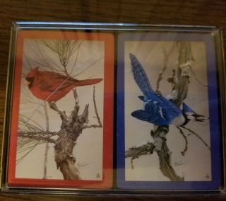 Hoyle Birds Playing Cards Double Deck Plastic Coated Vintage Cardinal Bluebird