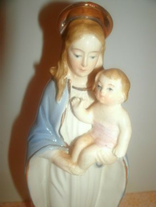 Vtg Ceramic Flower Planter Vase Virgin Mother Mary Madonna Holding Baby Jesus
