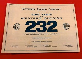 Southern Pacific Co.  Sp Pac.  Lines Western Div.  Employee Time Table 232 1941