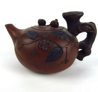Antique Vintage Chinese Yixing Zisha Purple Clay Teapot Signed Plum Blossoms