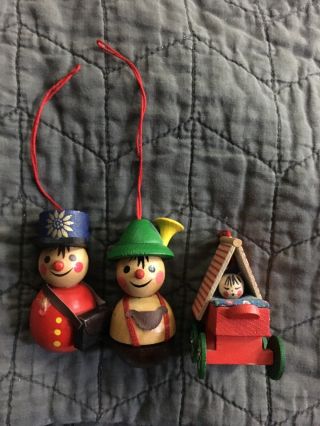 Steinbach Germany Wooden Soldier/baby In Carriage/trumpeter Christmas Ornaments