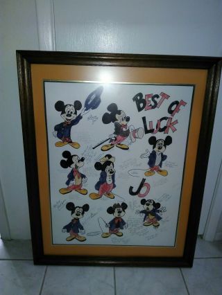 Unique Antique - Mickey Mouse - " Best Of Luck Jo " Framed Artwork - One Of A Kind