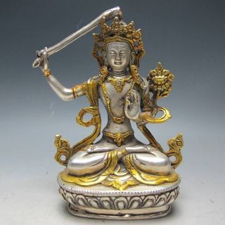 Chinese Silver Bronze Gilt Tibetan Buddhism Statue - - - Manjushri Buddha A