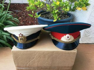 2 Vintage Russian Military Army Navy Cap Dress Hat Russia Ussr Look