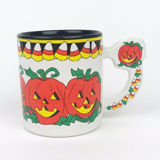 Vtg 1994 Halloween Pumpkin Coffee Tea Mug Cup Shaped Handle Signed Susan Burger