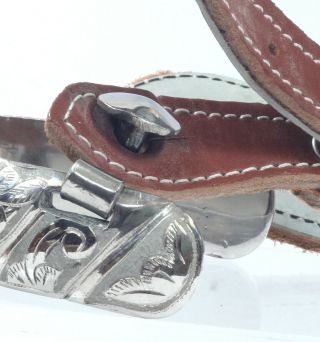 Chromed Mexican Spurs with Engraved Decoration,  Cowboy show spurs with straps 8