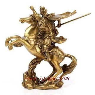 14 cm / Chinese Hero Guan Gong Guan Yu ride on horse bronze statue 4