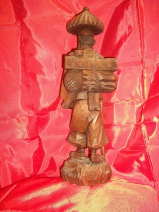 RARE vintage Chinese/ Asian,  Hand Carved Wooden Figurine Statue Man ; Signed 