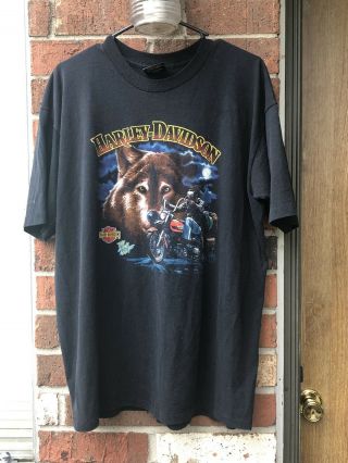 Rare Vintage 1989 Harley Davidson T - Shirt The Lone Wolf Las Vegas Mens Xl