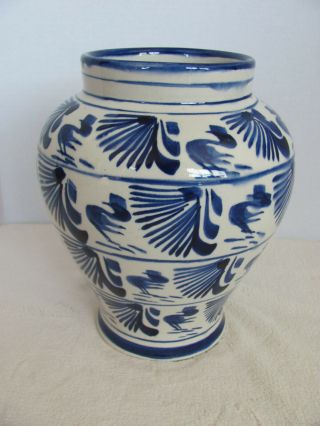 Vintage Oaxaca Mexico Pottery Cobalt Blue & White - 9 " Vase