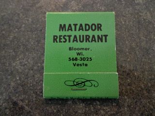 Old Matchbook Bloomer Wisconsin Wi Matador Restaurant