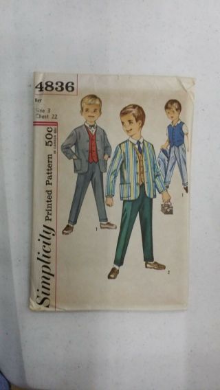 Vintage Simplicity Boys Suit Pattern 4836 Size 3 Uncut