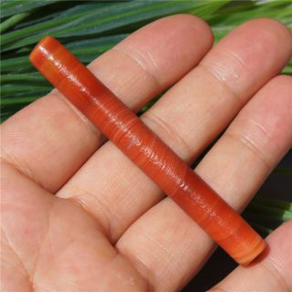 A829 Tibetan Dzi Bead Unique Natural Red Banded Old Agate Tube Bead 75×9mm