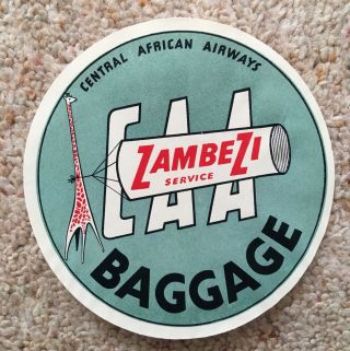 Vintage Central Aftican Airways Airline Luggage Label