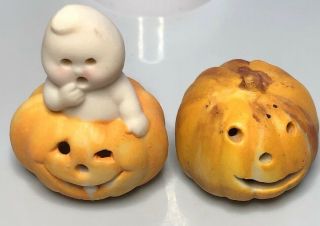 Thimbles 2 Ceramic Pumpkins Ghost Halloween