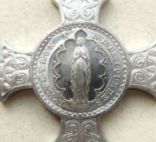 Antique French Cross Pendant Medal To Our Lady Of Lourdes