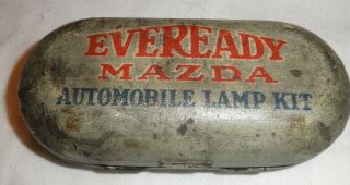 1920s - 30s Vintage Eveready Mazda Auto Lamp Kit W/4 Bulbs W/ Case 5 " X 2 " Ratrod