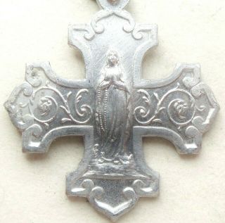 Antique French Cross Medal Pendant To Our Lady Of Lourdes