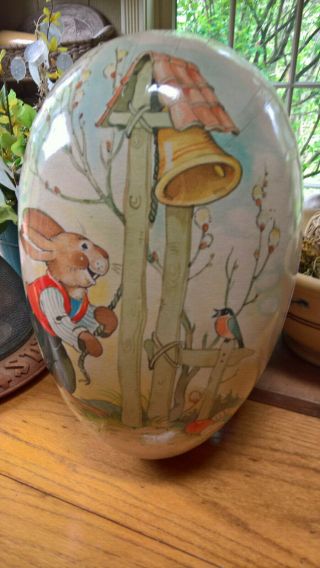 GERMANY Vtg Antique Paper Mache Easter Egg Peter Rabbit Candy Container Huge 14 