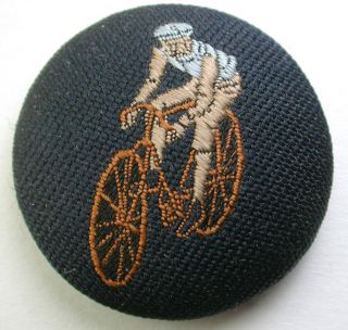 Bb Vintage Fabric Button W Image Of Cyclist On Bicycle - 1 & 1/4 "
