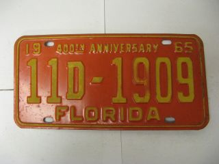 1965 65 Florida Fl License Plate 400th Anniversary 11d - 1909