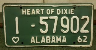 Vintage 1962 Alabama License Plate - Jefferson County