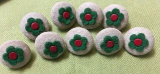 9 Set Vintage Retro Fabric Covered Buttons Red Beige Green Flower 3/4 "