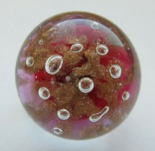 Enchanting Antique Vtg Glass Paperweight Button Pink & Goldstone 7/8 " (c)